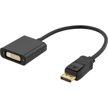 DELTACO DisplayPort - DVI-D Single Link sovitin, 20-pin uros - DVI-D 24+1 pin naaras, 0,17m, musta | Adapterit / Adapterikaapeli