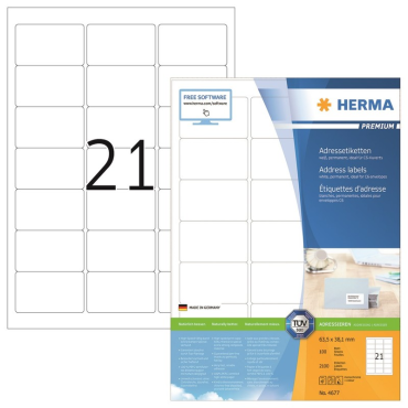 Herma 4677 Premium etiketti, A4 21-jak,  2100 kpl | Tarrat