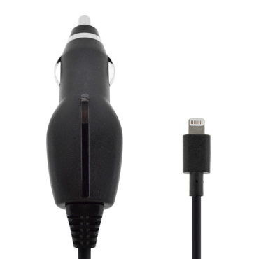 Car charger cable, virtasovitin tupakansytyttimestä 12/24V - Apple Lightning 5V 1A, 1,6m, MFi, musta | Laturit