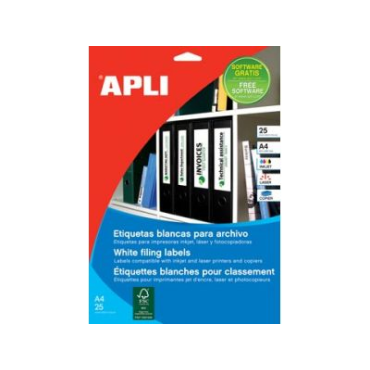 APLI tulostustarra 4-jak 190x61mm valkoinen 25ark/pkt | Tarrat