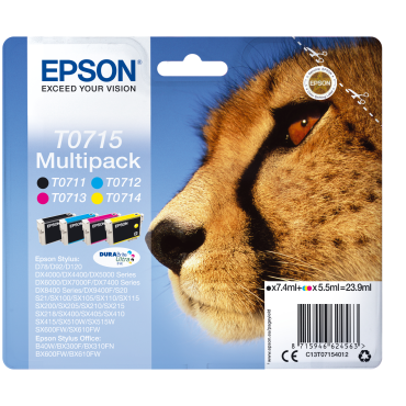 EPSON T0715 ink cartridge black and tri-colour standard capacity black 4-pack | Epson