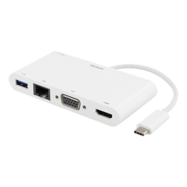DELTACO USB-C-telakointiasema, 100 W USB-C PD, HDMI, 1,5 A USB-A, Gigabit LAN, VGA, valkoinen | Adapterit / Adapterikaapelit