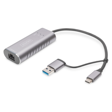 Digitus USB Type-C™ Gigabit Ethernet Adapter 2.5G, USB-C™ + USB A (USB3.1/3.0) | Verkkokortit