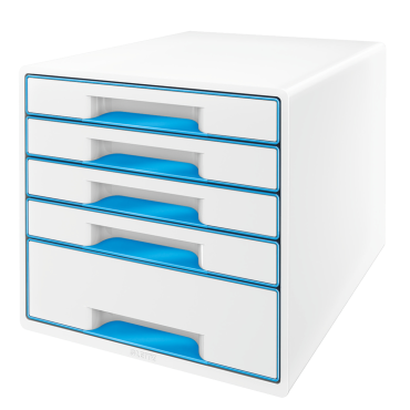 LEITZ Wow Cube vetolaatikosto 5-osainen valkoinen/sininen | Pöydälle