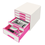 LEITZ Wow Cube vetolaatikosto 5-osainen valkoinen/pinkki | Pöydälle