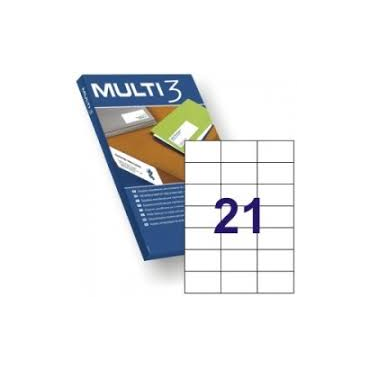 MULTI3 tulostustarra 21-jak 70x42,4mm valkoinen 100ark/pkt | Tarrat