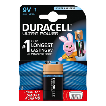 Duracell Ultra Power, 9 V alkaliparisto (6LR61), 1 kpl pakkaus | Paristot ja pienvirtalaitteet