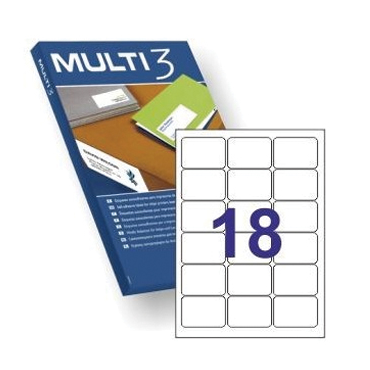 MULTI3  tulostustarra 18-jak 63,5x46,6mm valkoinen 100ark/pkt | Tarrat