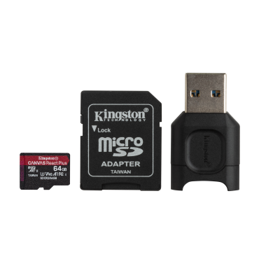 KINGSTON 64GB microSDXC React Plus SDCR2 w/Adapter + MLPM Reader
