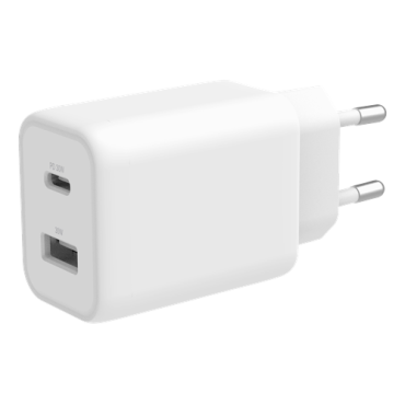 DELTACO USB wall charger, 1x USB-A 18 W, 1x USB-C Power Delivery 30 W, PPS, Samsung Super Fast Charg | Laturit