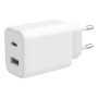 DELTACO USB wall charger, 1x USB-A 18 W, 1x USB-C Power Delivery 30 W, PPS, Samsung Super Fast Charg | Laturit