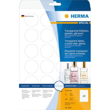 HERMA Special etiketti A4  pyöreä ø40 läpinäkyvä 600kpl/pkt | Tarrat