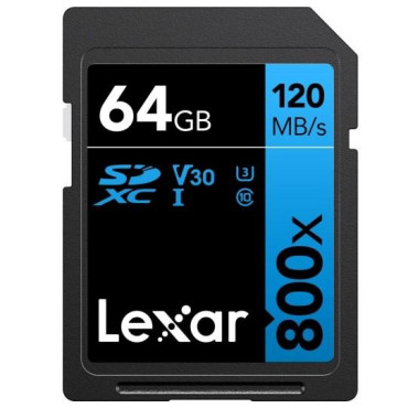 Lexar Professional 800x SDXC UHS-I cards, C10 V10 U3,  R120/45MB 64GB
