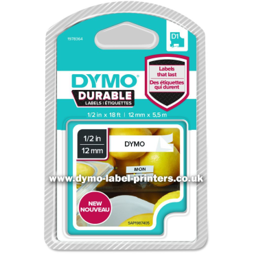 DYMO Durable D1 12mm valkoinen pohja/musta teksti kestotarra | Dymo tarrat
