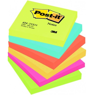 Post-it® viestilaput Energetic-värilajitelma, 6 lehtiötä, 76 x 76 mm, 100 lappua/lehtiö