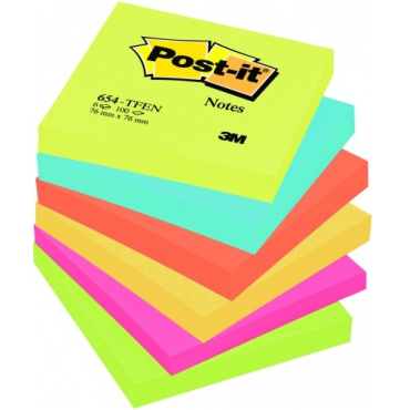 Post-it® viestilappu 654 Energetic 76x76mm 6nid/pkt | Viestilaput ja teippimerkit