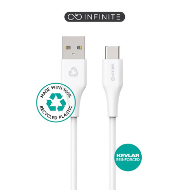 eSTUFF INFINITE Super Soft USB-C to USB-A Cable 2m White - 100% Recycled Plastic