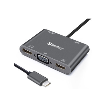 Sandberg USB-C Dock 2xHDMI 1xVGA USB PD | Hubit