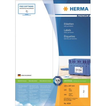 Herma 4658  Premium etiketti, A4 2-jak,  200kpl