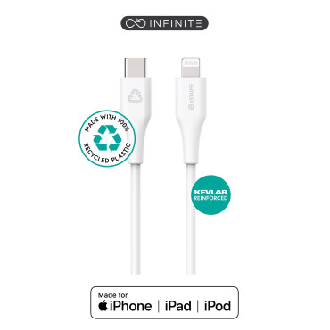 eSTUFF INFINITE Super Soft USB-C to Lightning Cable 1m White - 100% Recycled PVC Free Plastic