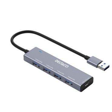USB-A hub, 4x USB-A female, 5 Gbps, aluminum, grey | Hubit