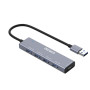 USB-A hub, 4x USB-A female, 5 Gbps, aluminum, grey | Hubit