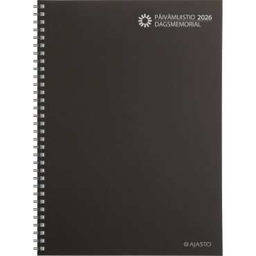 Päivämuistio/Dagsmemorial, parikierresidottu, musta 2026 | Pöytäkalenterit