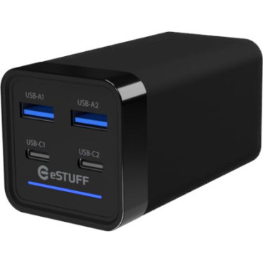 eSTUFF 65W 4-port PD GaN Multi Charger - 2 USB-C + 2 USB-A Ports | Laturit