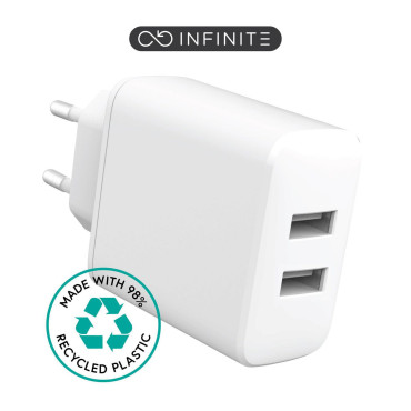 eSTUFF INFINITE USB-A x2 Laturi EU 24W valkoinen - 98% Recycled Plastic | Laturit