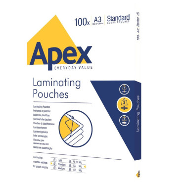 Apex kuumalaminointitasku A3 kirkas 100mic 100kpl/pkt | Laminointi ja sidonta