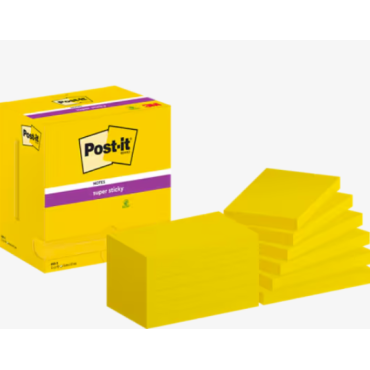 Post-it® Super Sticky -viestilappu 655 Ultra Keltainen 127x76mm 12nid/pkt | Viestilaput ja teippimerkit