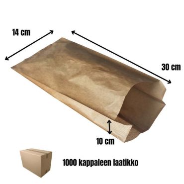 Paperipussi ruskea koko S 14x31cm + 10cm sivulevike. 40g. | Kassit