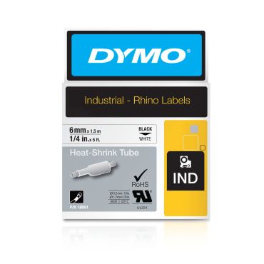 DYMO Rhino 6mm musta teksti/valkoinen pohja kutistesukka | Dymo tarrat