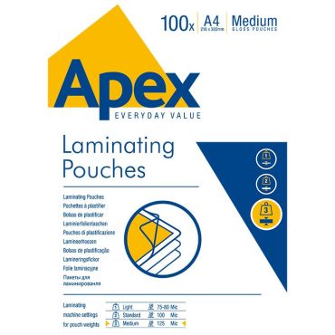 Apex kuumalaminointitasku A4 kirkas 125mic 100kpl/pkt | Laminointi ja sidonta