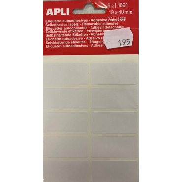 APLI 1891 tarraetiketti helposti irtoava 19x40mm valkoinen 70kpl/kot | Tarrat