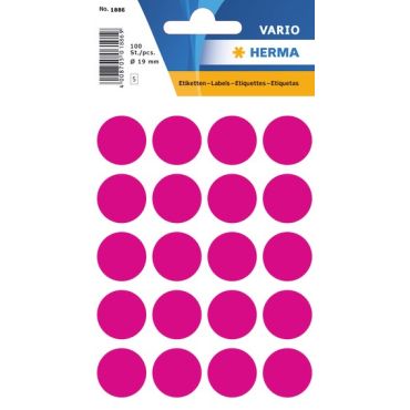 HERMA 1886 tarraetiketti pyöreä 19mm pinkki 100kpl/pkt