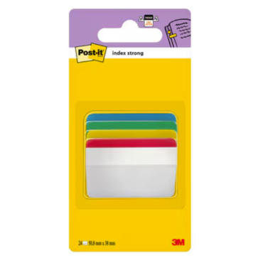 Post-it® Index Strong teippimerkki punainen, keltainen, sininen, vihreä, taivutettu reuna | Viestilaput ja teippimerkit