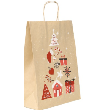 Paperikassi ruskea joulupuu  22x31/10cm nyörikahvat | Kassit