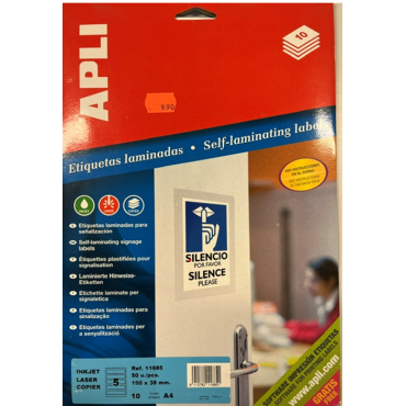 APLI kyltti 190x38mm itselaminoituva 10kpl/pkt | Laminointi ja sidonta