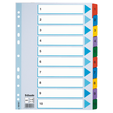 Esselte Mylar 1-10 muovikielihakemisto A4 kartonki värilliset muovikielekkeet (10srj ltk)